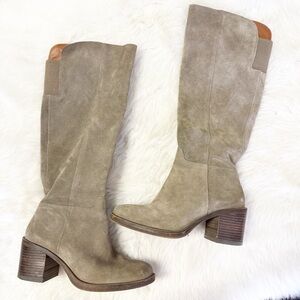 Lucky Brand Taupe Suede Heeled Knee-High Boots – Size 6M / 36